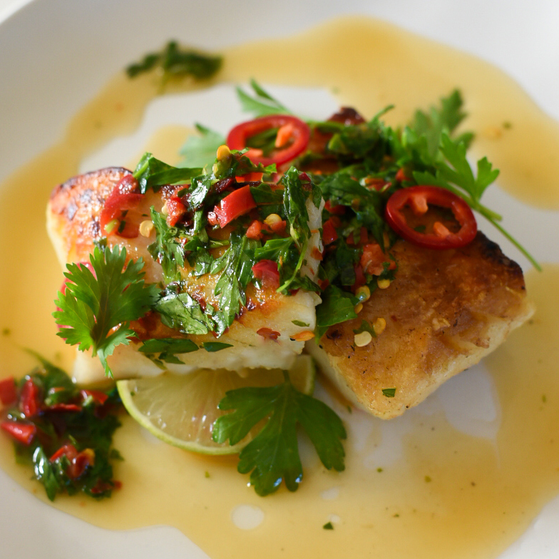 Cod with Spicy Chimichurri Sauce 